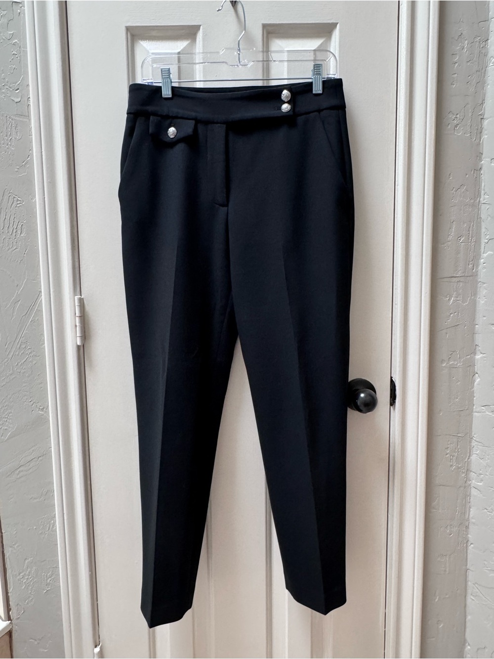 Veronica Beard Size 8 Slim-Leg Renzo Pants, Black/Silver